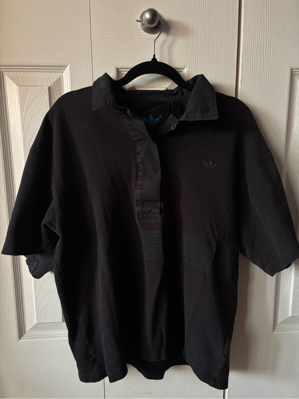 adidas Black Short-Sleeve Polo Rugby Shirt